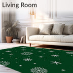 White Snowflake Winter Emerald Field Rug