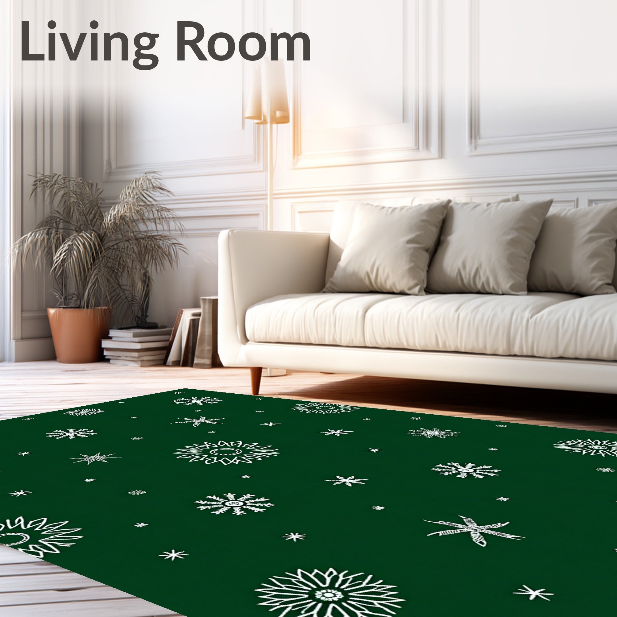 White Snowflake Winter Emerald Field Rug