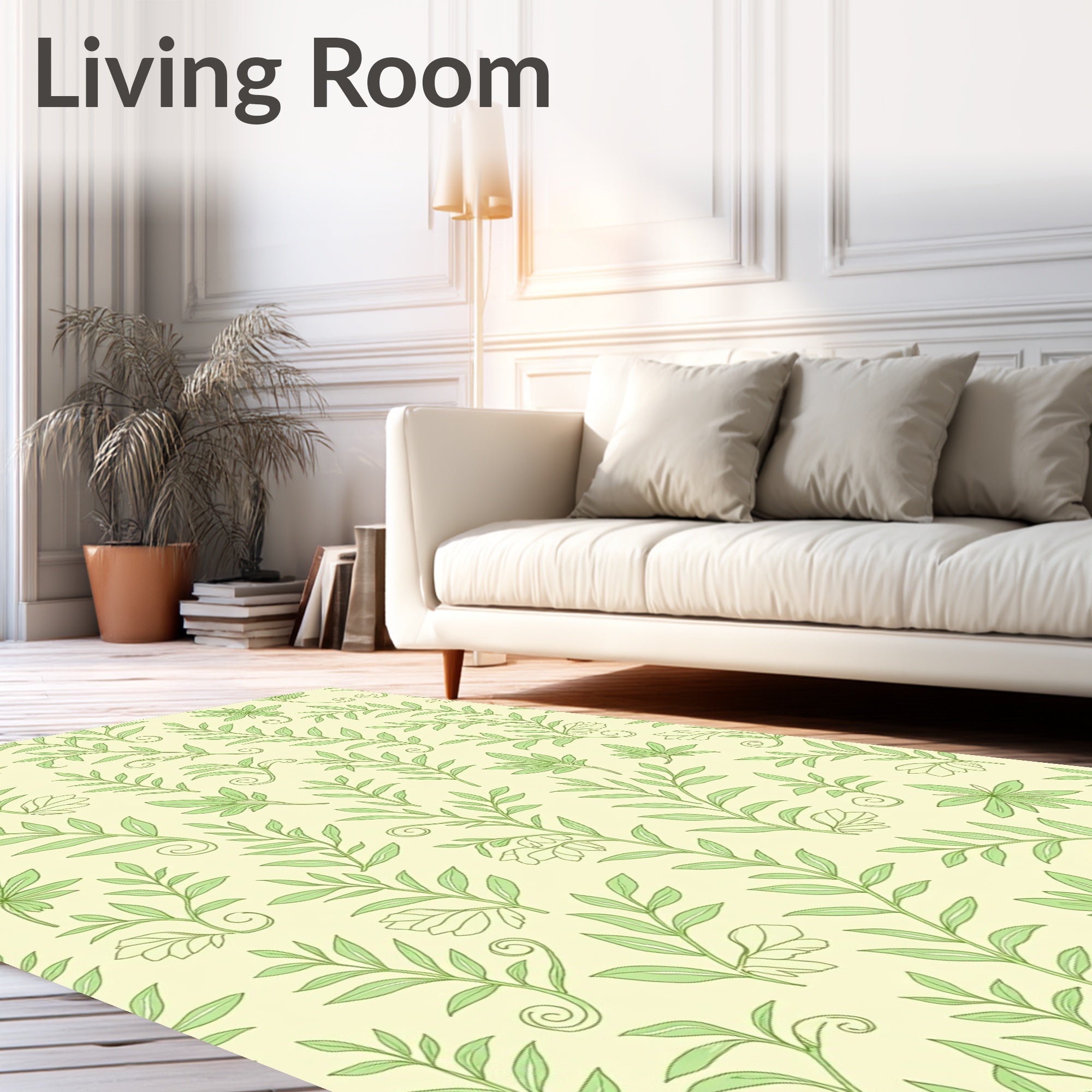 Light Green Botanical Scroll Rug