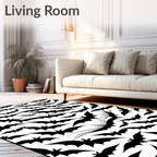 Black Silhouette Bats Night Sky Rug
