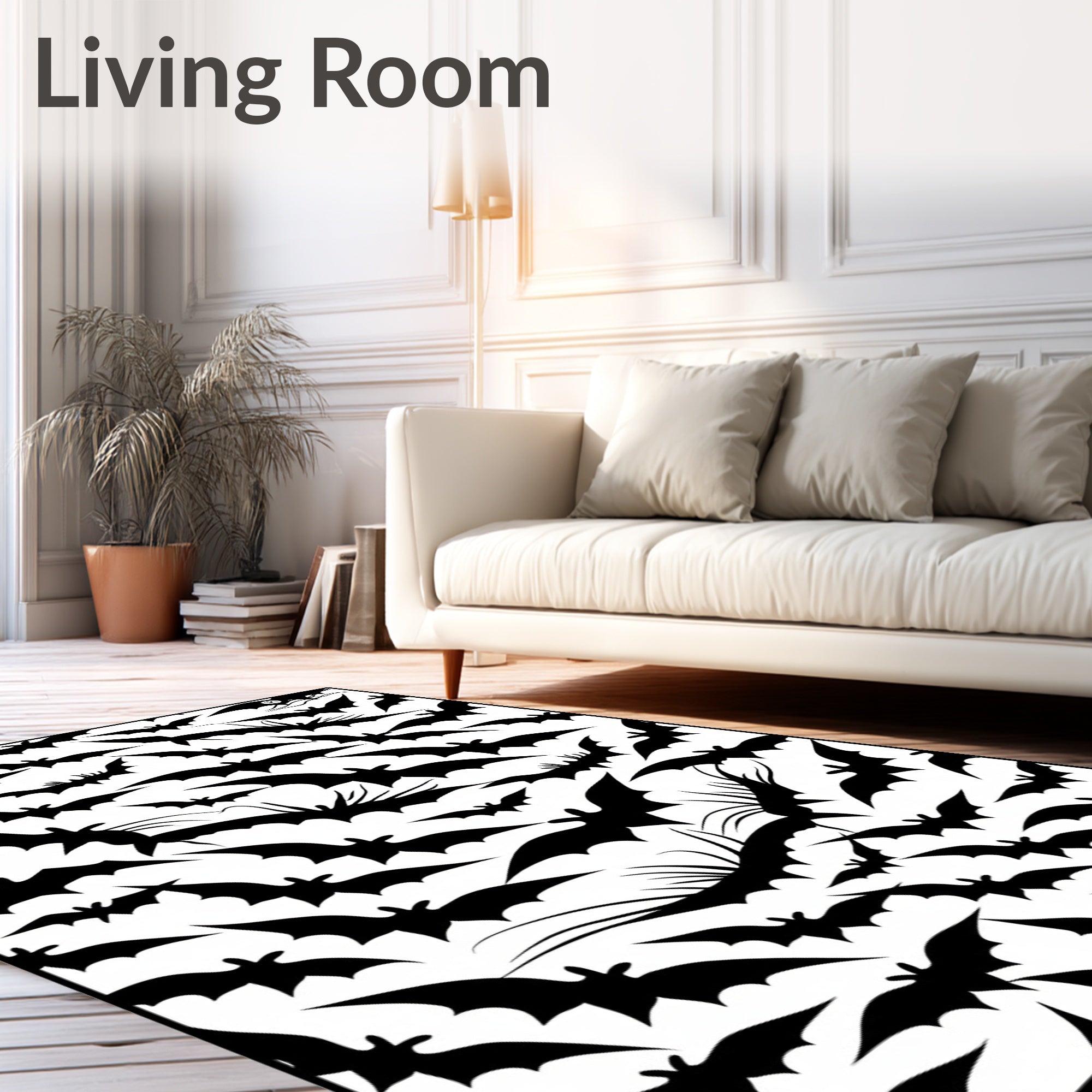 Black Silhouette Bats Night Sky Rug