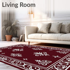 Crimson White Scrollwork Fleur-de-lis Rug