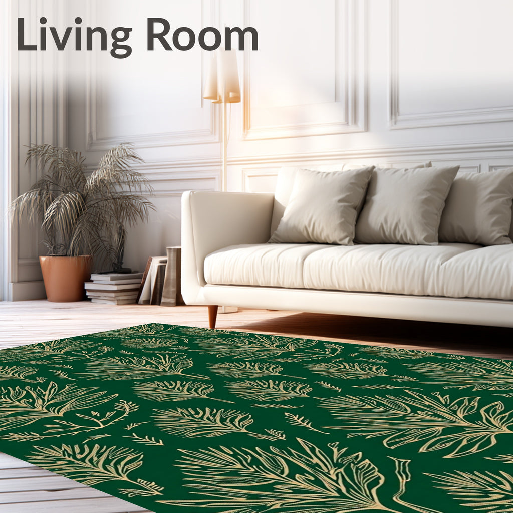 Emerald Gold Foliage Art Deco Rug