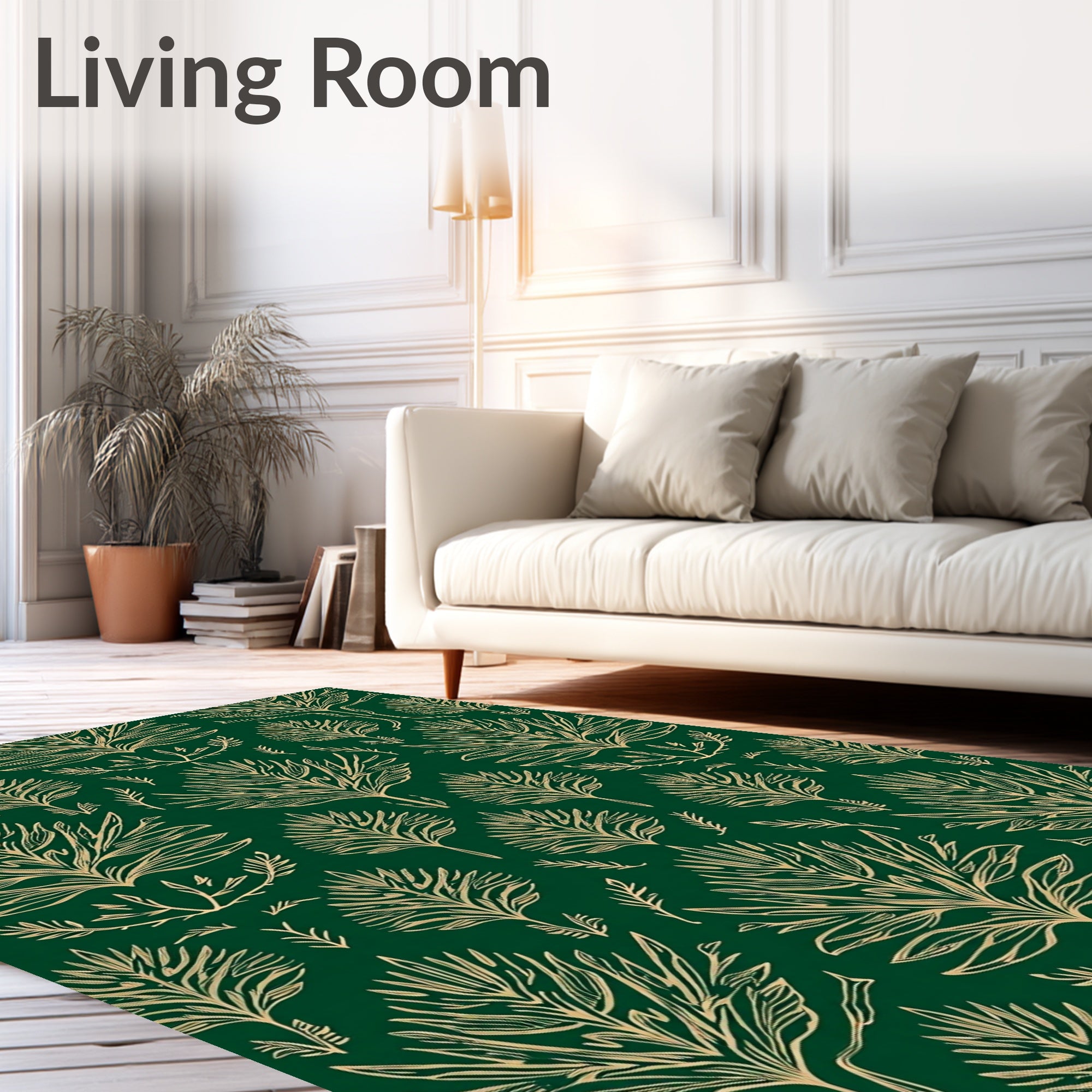 Emerald Gold Foliage Art Deco Rug