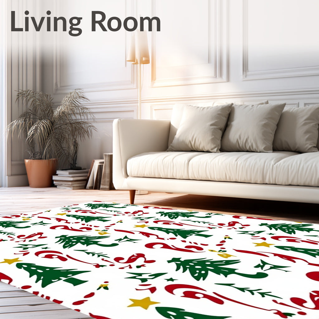 Festive Green Pine Candy Cane Star Rug