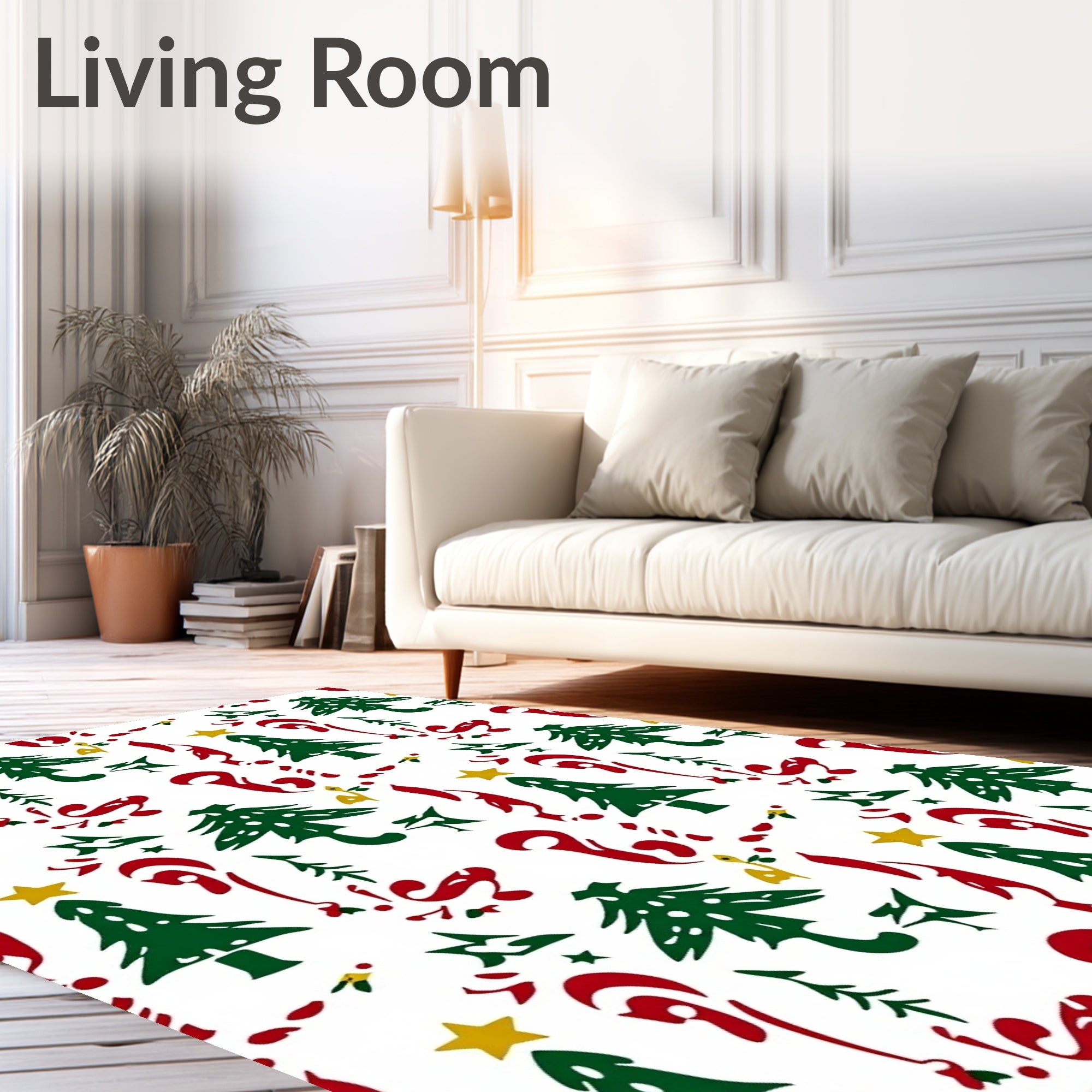 Festive Green Pine Candy Cane Star Rug