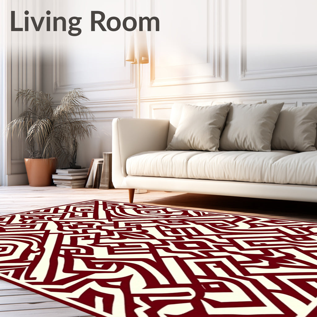 Crimson Geometric Labyrinth Rug