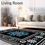 Black White Blue Abstract Snowflake Mandala Rug