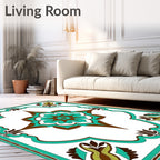 Turquoise Brown Floral Arabesque Frame Rug