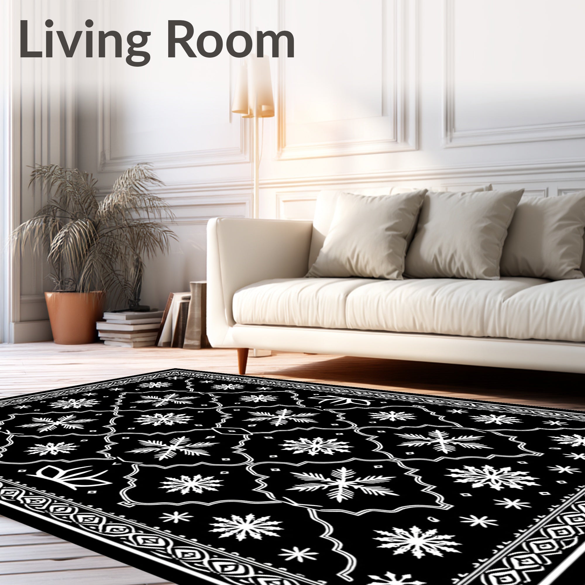 Black White Snowflake Lattice Rug