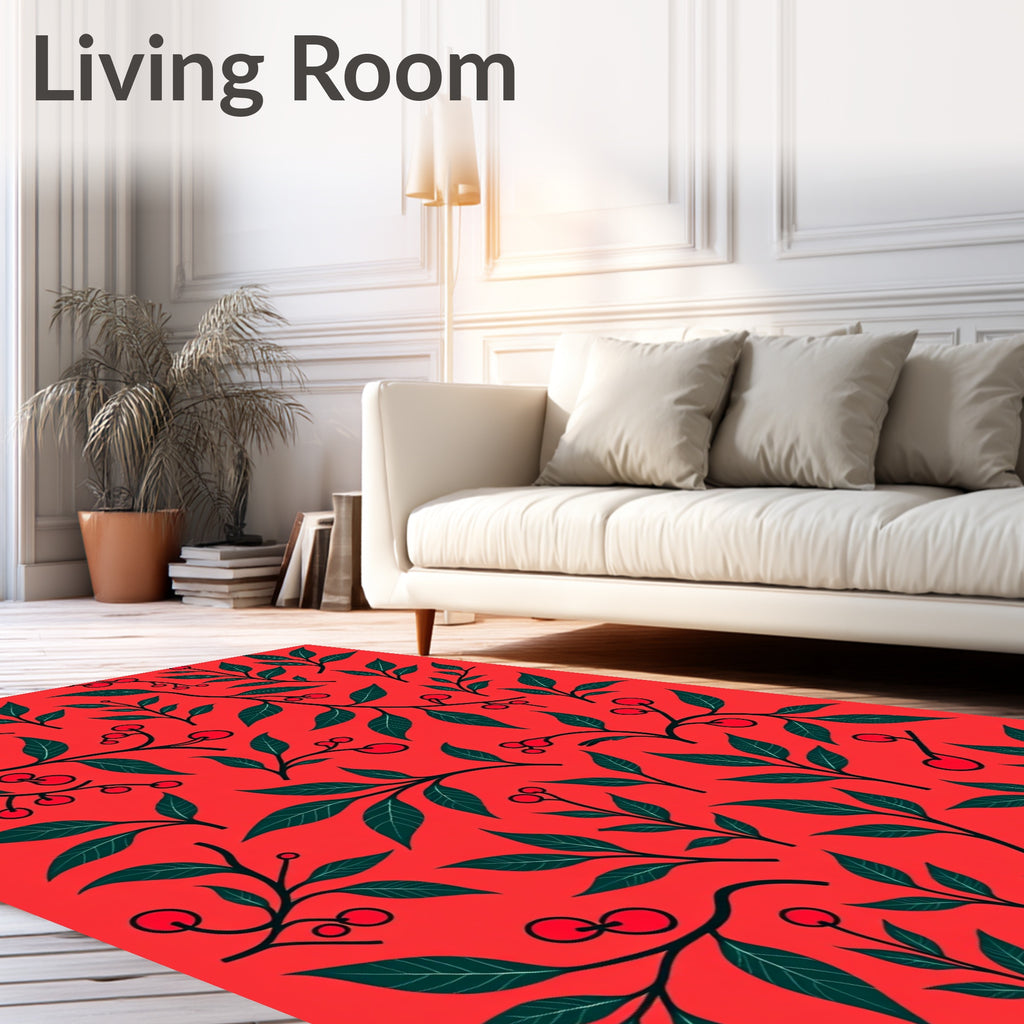 Red Berry Branch Foliage Rug