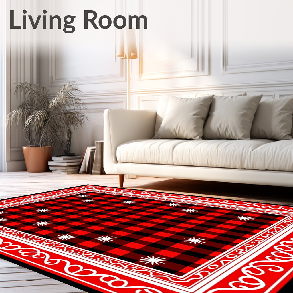 Red Black Buffalo Check Star Border Rug