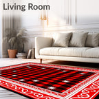 Red Black Buffalo Check Star Border Rug