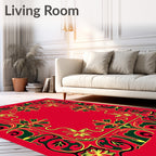 Crimson Floral Green Swirl Border Rug