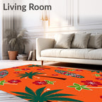 Orange Tropical Palm Surfboard Hibiscus Rug