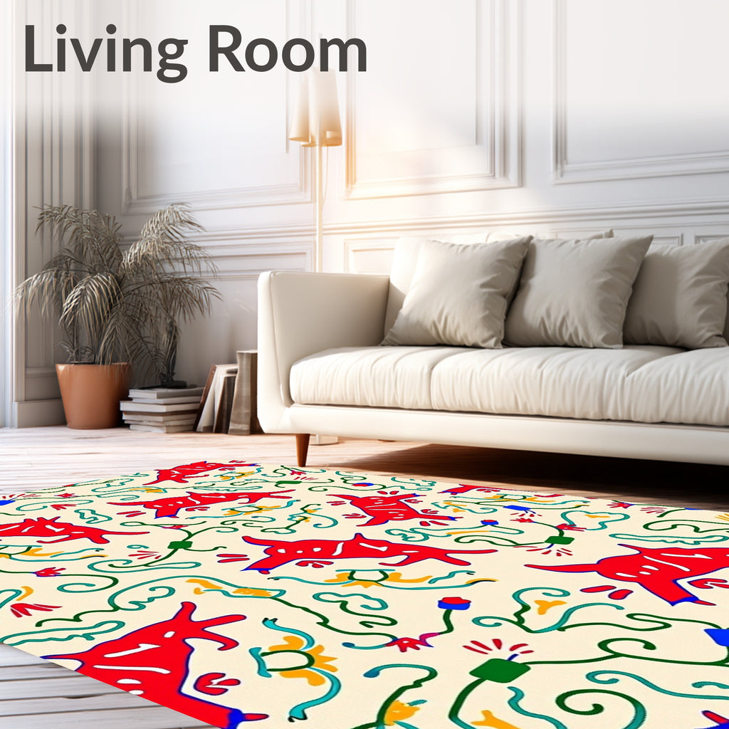 Red Animal Vine Whimsical Swirl Rug