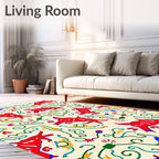 Red Animal Vine Whimsical Swirl Rug