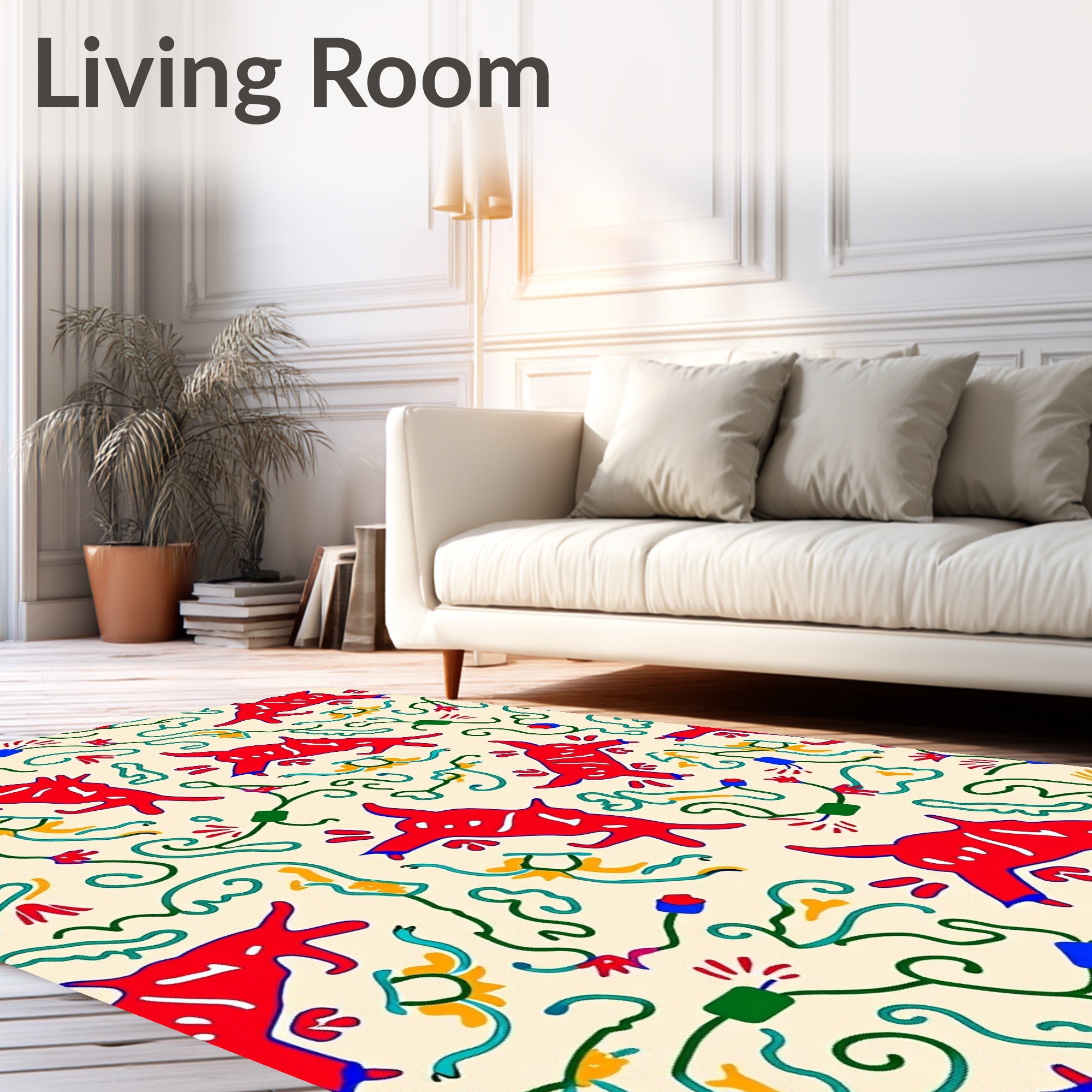 Red Animal Vine Whimsical Swirl Rug