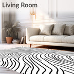 Black White Organic Wavy Lines Rug