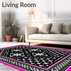 Black White Floral Diamond Border Rug