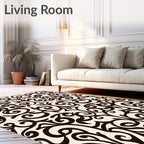 Dark Brown Colonial Scrollwork Ivory Rug