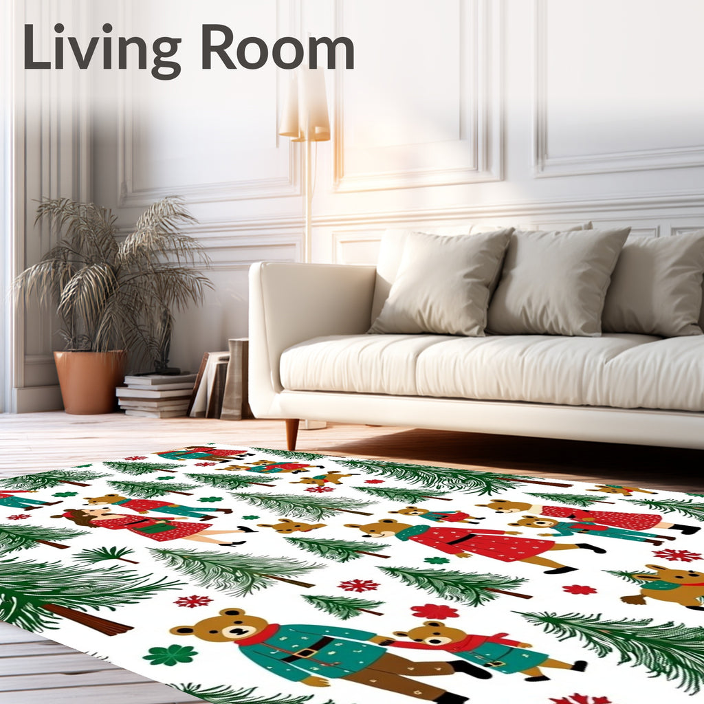 Christmas Bear Family Forest Scene Rug