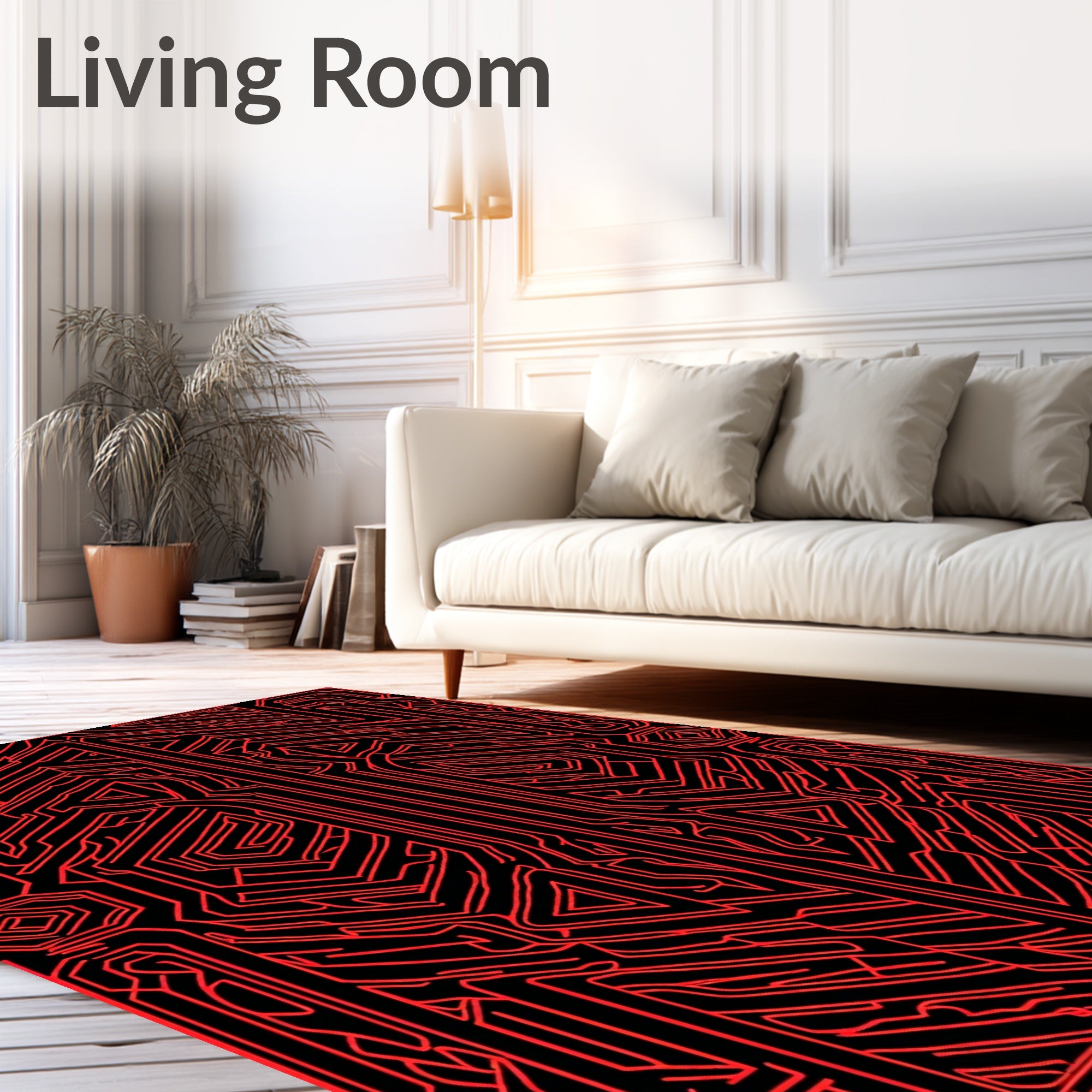 Cybernetic Tribal Red Geometric Maze Rug