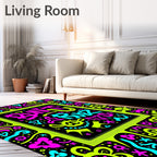 Vibrant Neon Abstract Graffiti Character Rug