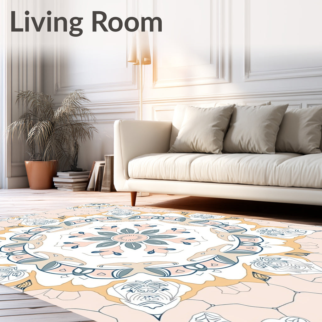 Blush Pink Teal Floral Mandala Rug