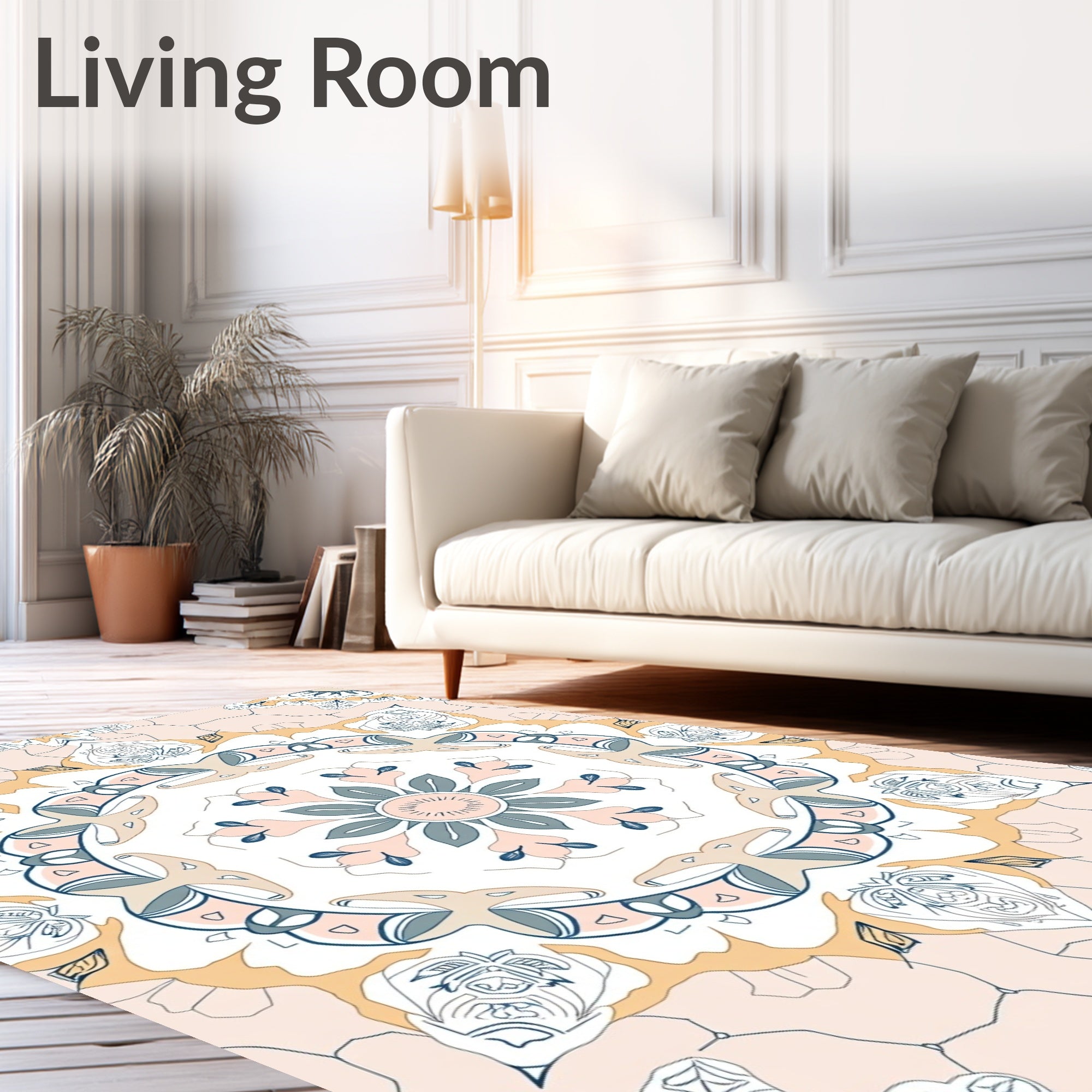 Blush Pink Teal Floral Mandala Rug