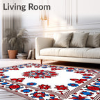 Red Blue Floral Garden medallion Rug