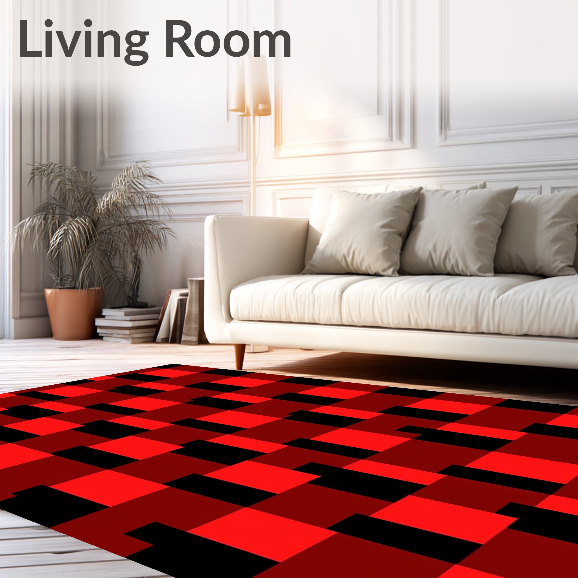 Bold Red Black Checkerboard Weave Rug