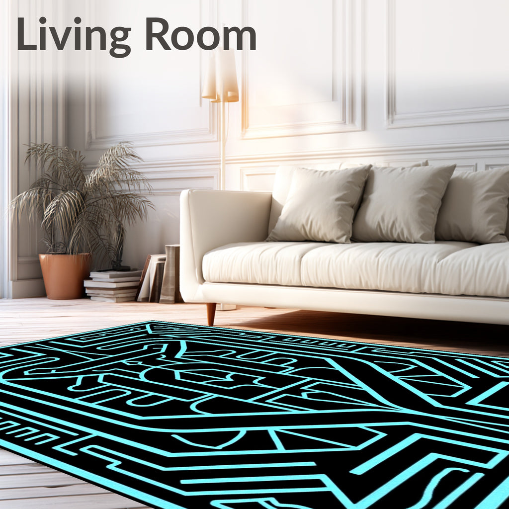 Electric Blue Geometric Maze Rug