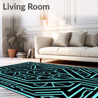 Electric Blue Geometric Maze Rug