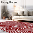 Deep Red Abstract Geometric Maze Rug