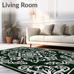 Dark Emerald White Classical Scrollwork Rug