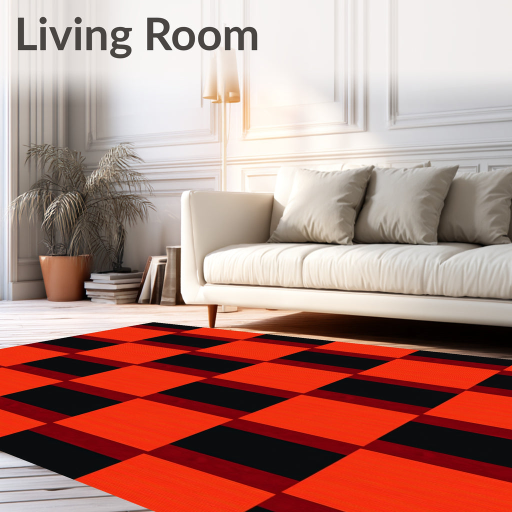 Bold Orange Black Checkered Weave Rug