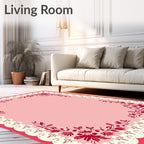 Crimson Floral Lace Border Rug