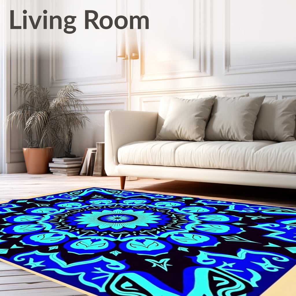 Vibrant Blue Floral Mandala Medallion Rug