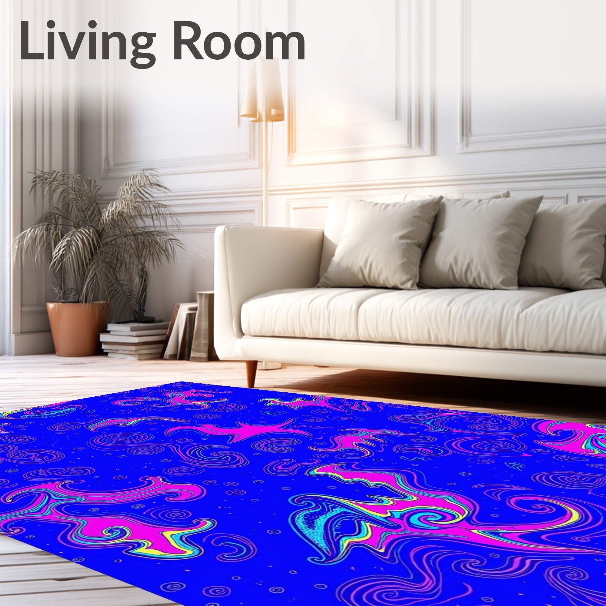 Vibrant Pink Swirl Abstract Waves Rug