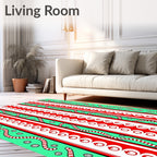 Striped Aqua Red Geometric Garland Rug