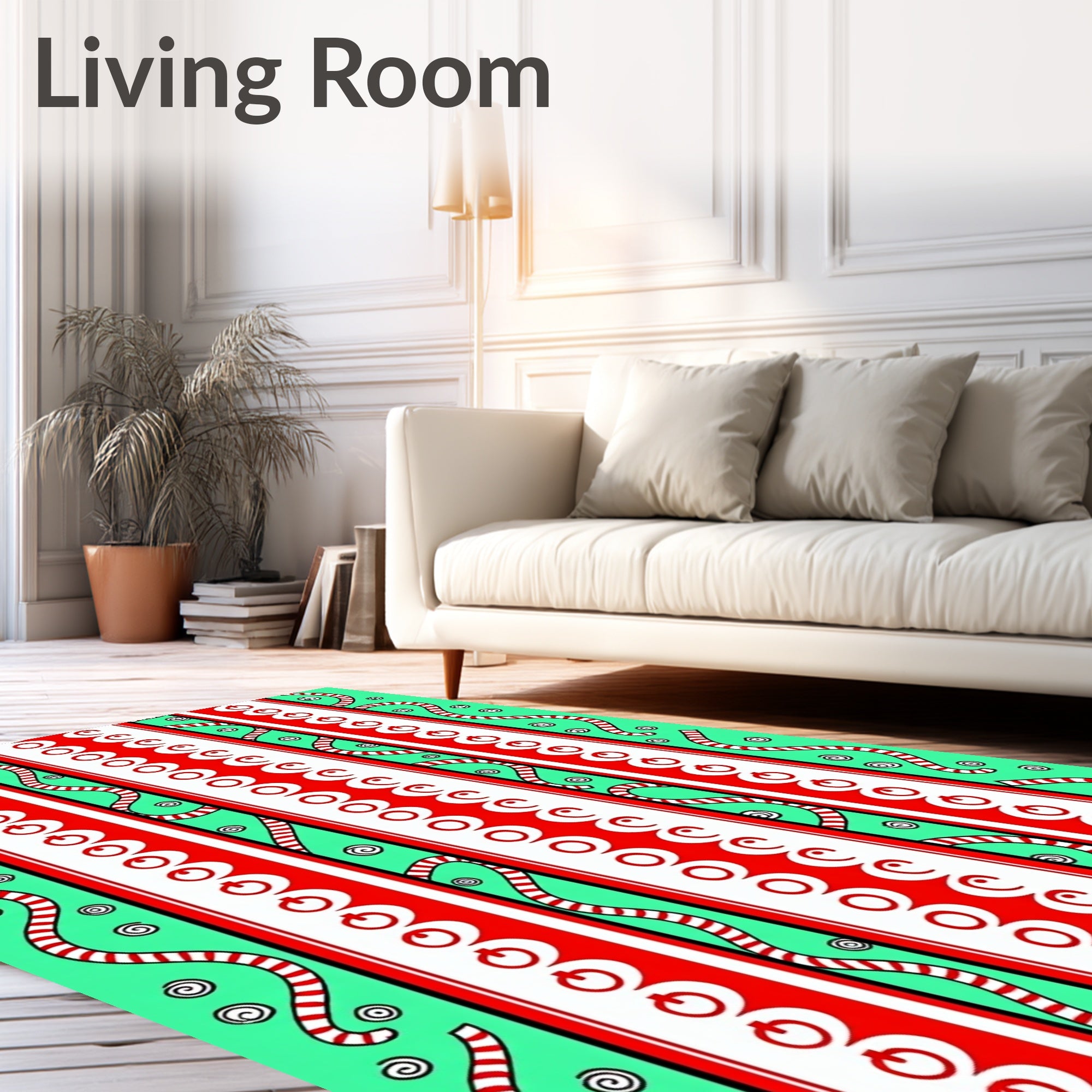 Striped Aqua Red Geometric Garland Rug