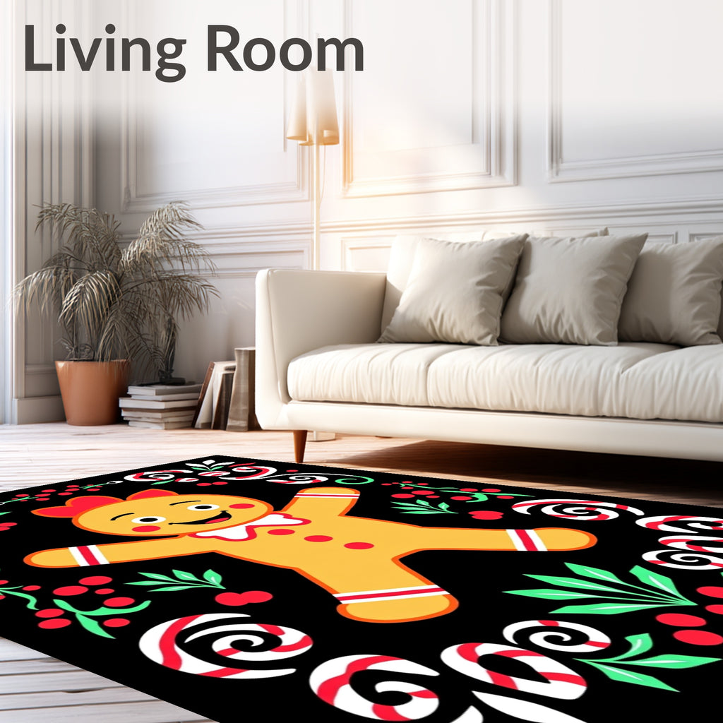 Cheerful Gingerbread Man Holiday Frame Rug