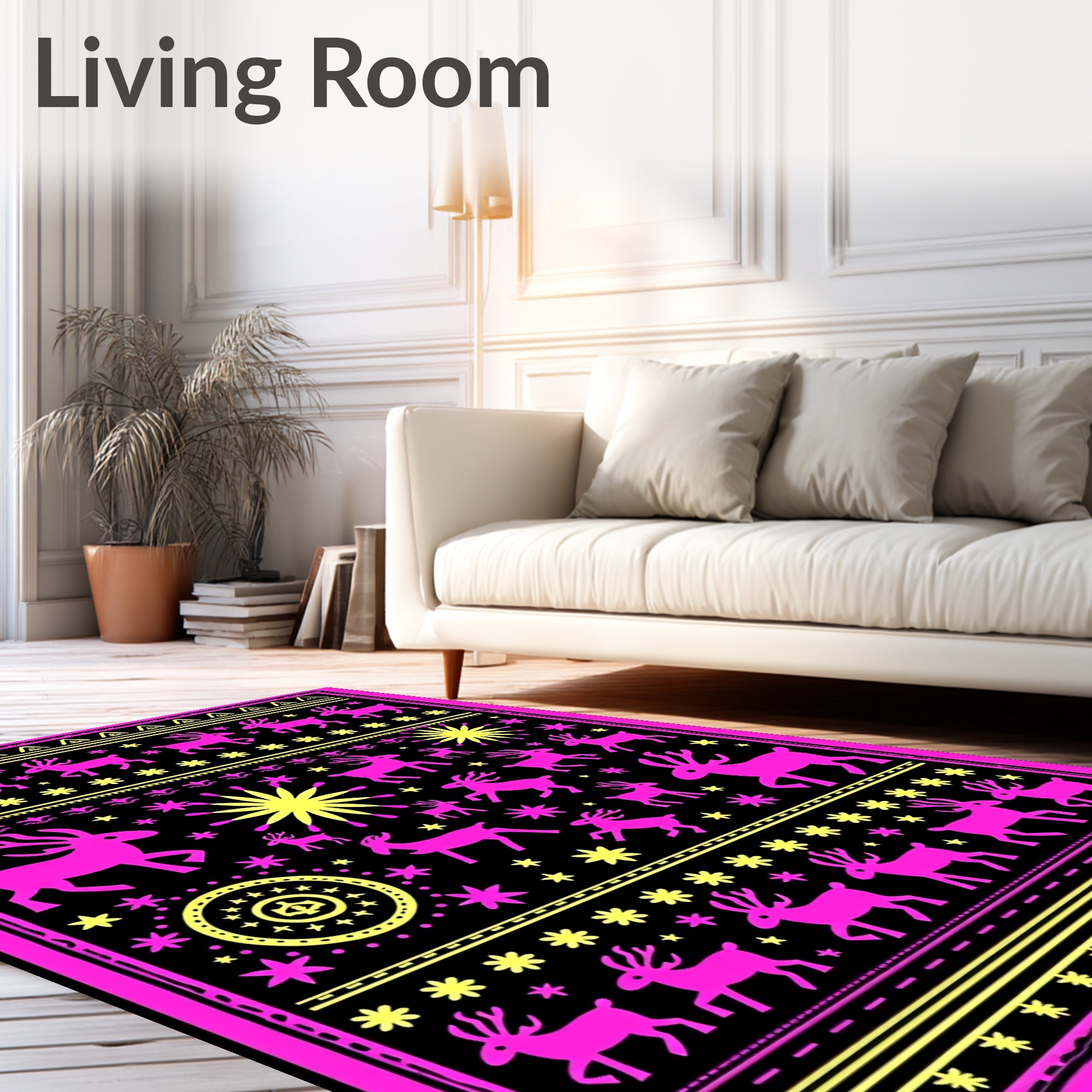 Vibrant Pink Reindeer Stellar Sun Rug