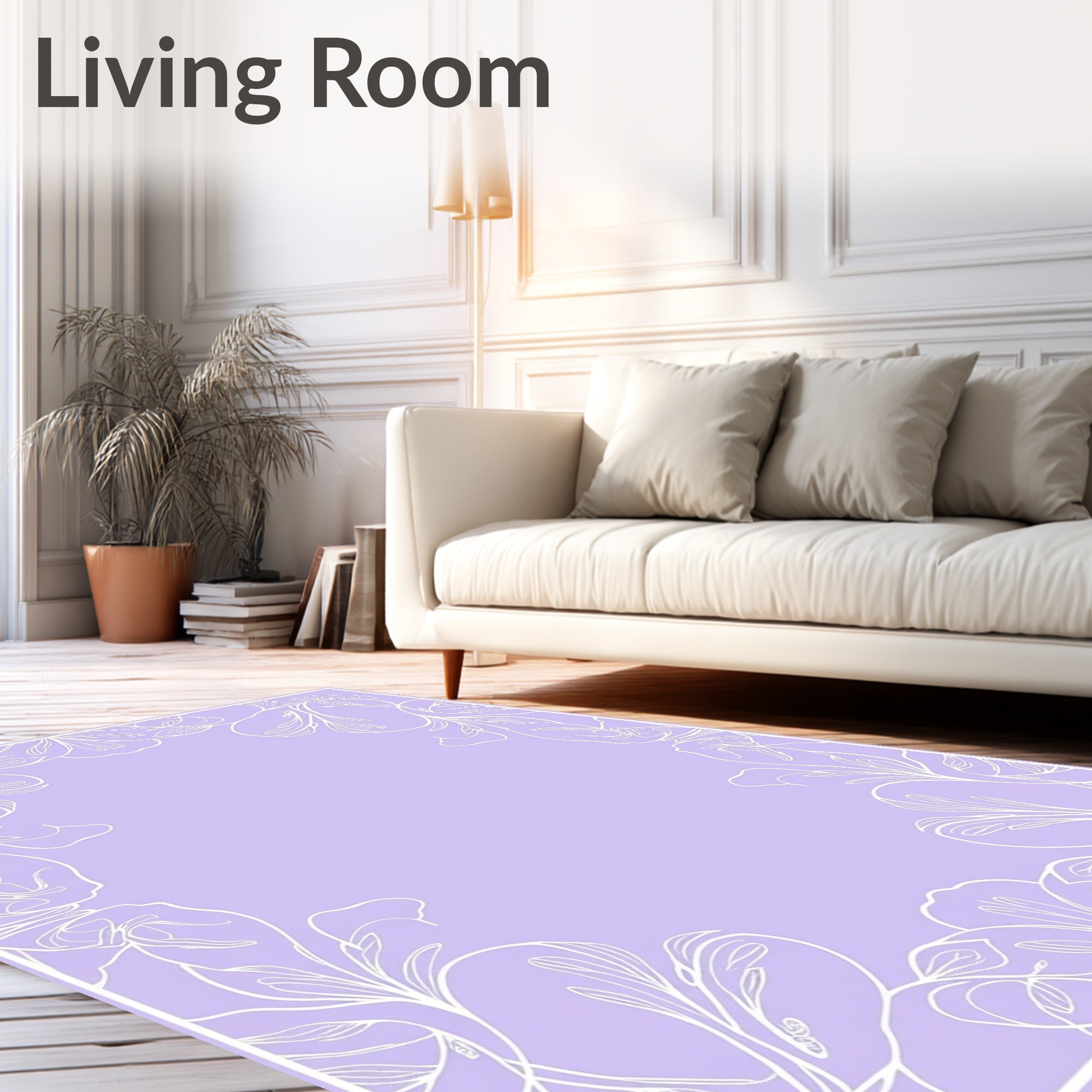Pastel Purple Floral Scroll Rug