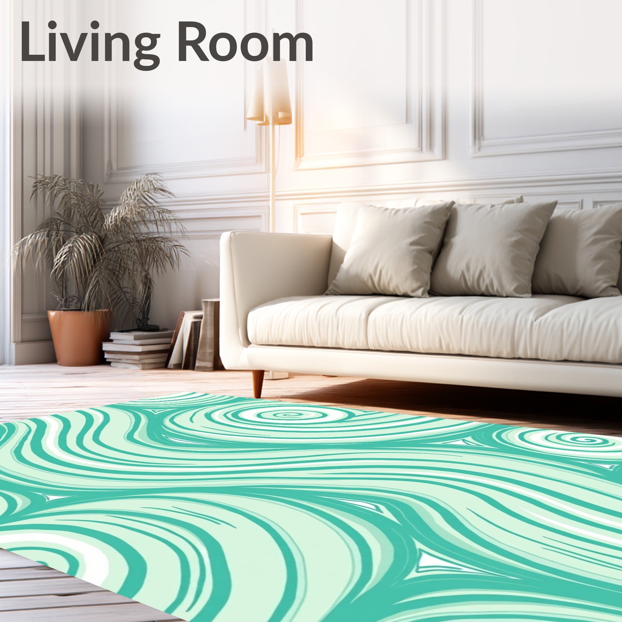 Mint Green Swirling Waves Rug