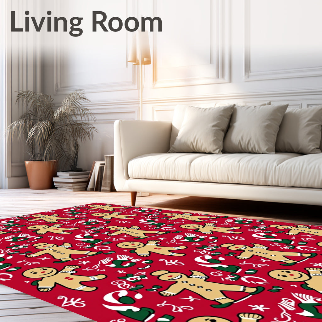 Happy Gingerbread Man Candy Cane Christmas Rug