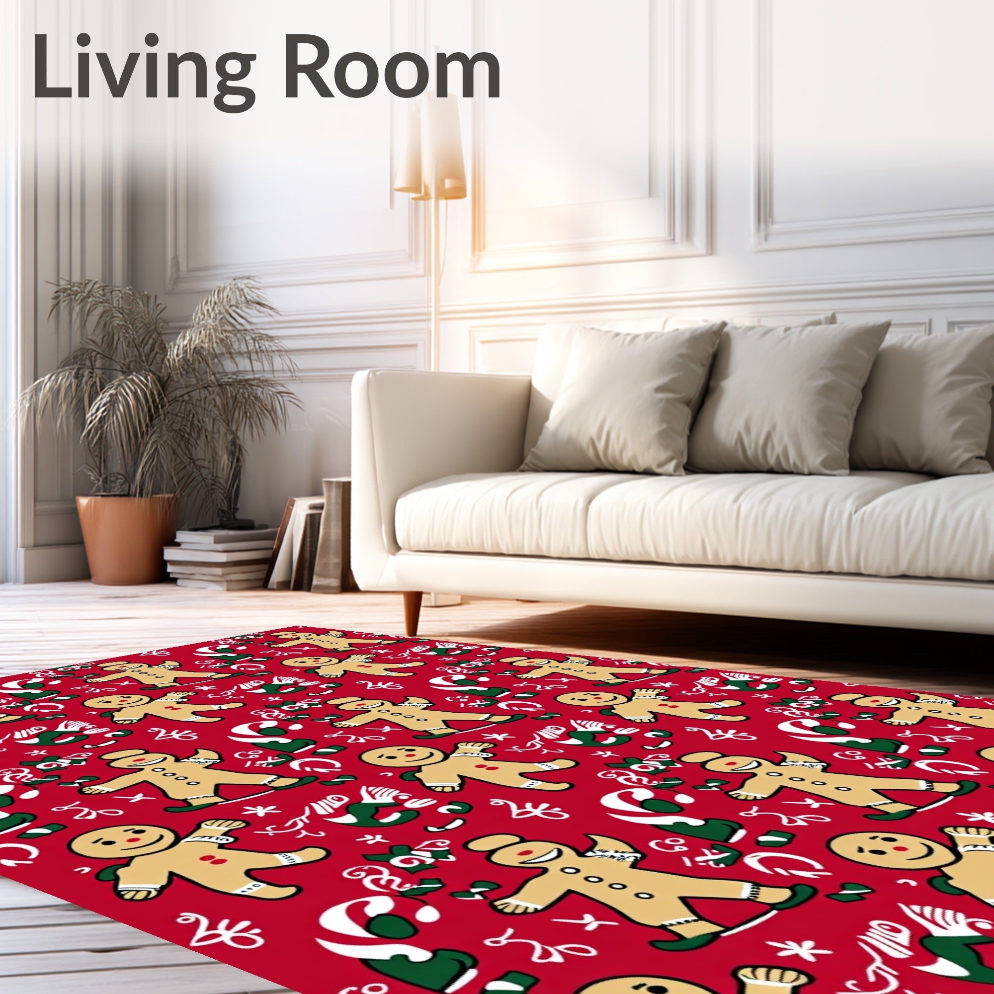 Happy Gingerbread Man Candy Cane Christmas Rug