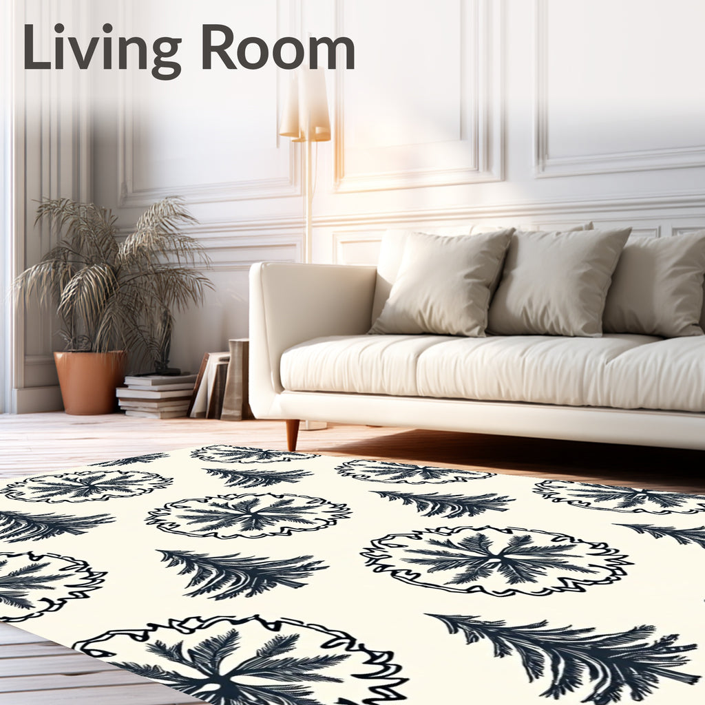 Dark Blue Pine Trees Botanical Outline Rug