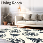 Dark Blue Pine Trees Botanical Outline Rug
